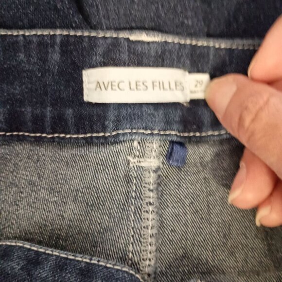 Avec Les Filles Wide Leg Jeans Dark Wash Stretch Denim Cropped Size 29 - Picture 7 of 7